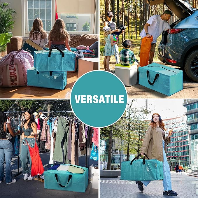 WORKPRO 6 Pack Extra Large Moving Bags with Zippers & Carrying Handles Backpack Straps, Heavy-Duty Storage Tote for Space Saving Moving Storage (Blue)