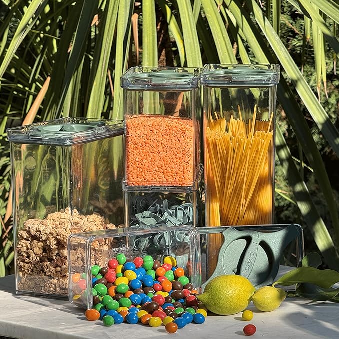 5-Pack SAN Pantry Storage Container Set, Leakproof Twist-Lock Lids, BPA-Free Stackable Canisters for Sugar, Flour, Pasta, Cereal & Snacks (0.8qt, 1.9qt ×2, 3qt, 4qt)