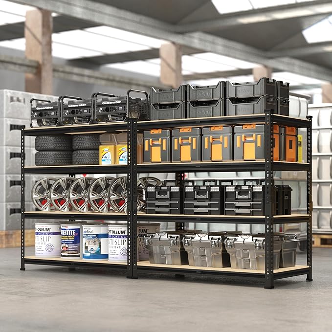 PrimeZone 40" W x 20" D x 59" H Heavy Duty Storage Shelves, 4 Tier Adjustable Garage Shelving Unit, Metal Organizer Shelf Utility Rack for Warehouse Pantry Closet Kitchen, Black, 2 Pack