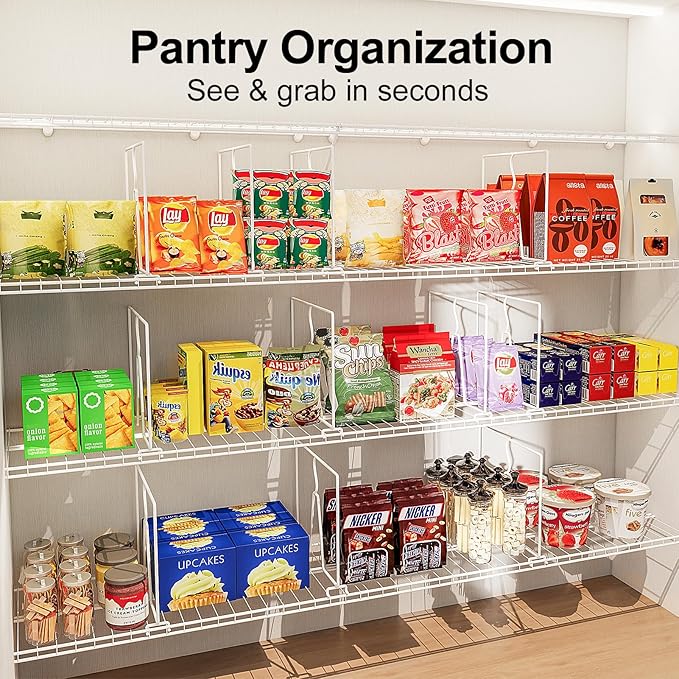 Wire Shelf Dividers for Closet: 16-inch Tall 12-inch Deep 6 Pack Wire Rack Accessories - Adjustable Purse Organizer for Sweaters Clothes Towels- Metal Linen Closet Pantry Separators