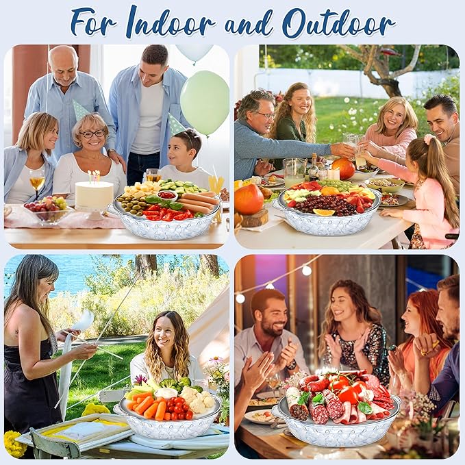 FRUIID Chilled Serving Tray 4-Pack, 11.8" Compartment Charcuterie Board with Clips & Forks for Parties, Keeps Food Cold for Vegetable Fruit, Cheese, Seafood Shrimp Cocktail Serving Dish