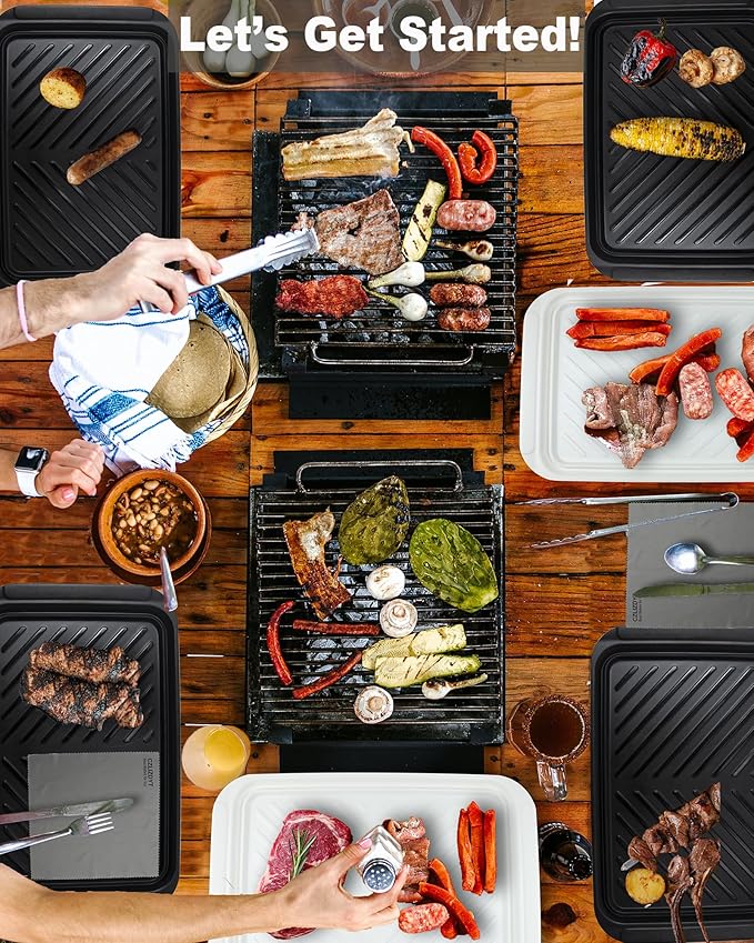 Czlizdyt Grilling Prep and Serve Trays, BBQ Tray for Raw and Cooked Food, Melamine Serving Platter for Food, Set of 2, Black and White, Napkin and Cleaning Clothes Included