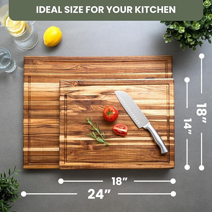 WALDWERK Large Teak Wood Cutting Board (18 x 14 x 1.2") - Solid Wood Cutting Board - Large Teak Wood Chopping Board - Wooden Butcher Block for Kitchen