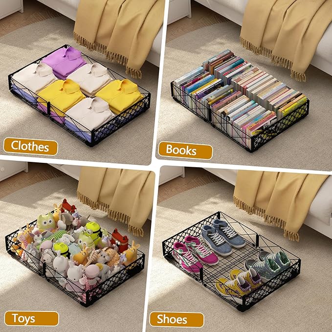 NADAMOO Under Bed Storage with Wheels, 1 Pack Rolling Under Bed Storage Containers, Foldable Metal Under the Bed Organizer Bins for Bedroom Clothes Shoes Blankets | with Wheels, 1 Pack, Rolling, Foldable, for Bedroom, Clothes