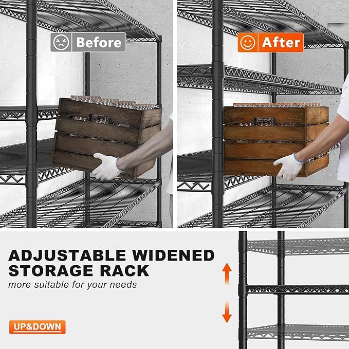 REIBII 85.7"H Garage Shelving 2998LBS Storage Shelves with Wheels&Feet,5 Tier Garage Shelves Heavy Duty Adjustable Wire Shelving for Basement Commercial Industrial Pantry, 85.7"H X 55.5"W X 24.2"D