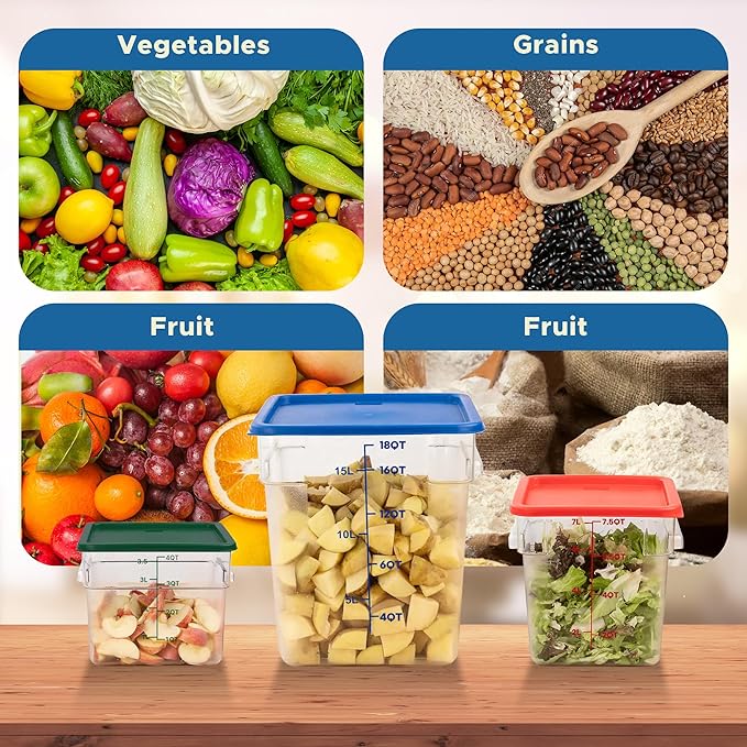 BIEAMA 4 Pack Food Storage Containers with Lids, 4 Quart Square Commercial Food Containers, NSF, Polycarbonate, Clear