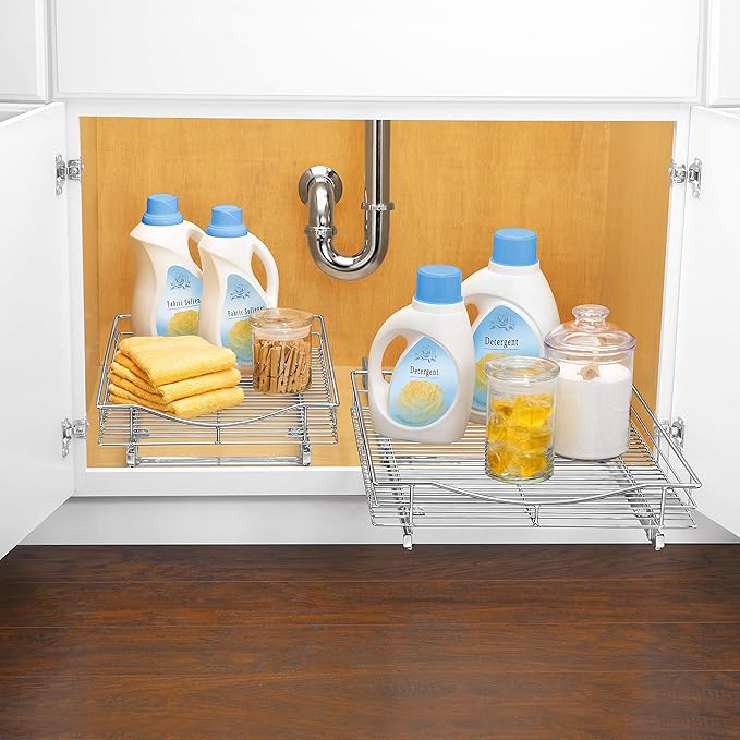 LYNK PROFESSIONAL® Pull Out Cabinet Organizer, 17" x 21" Slide Out Drawers for Kitchen Cabinets - Sliding Pull-Out Pantry Shelves – Home Shelf Organizers - Lifetime Ltd. Warranty, Chrome