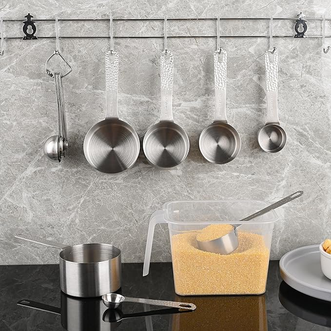 Hotsyang Measuring Cups Set, 18/8 Stainless Steel Measuring Cups Set for Kitchen & Baking, Dry & Liquid 6 Measuring Cups with 1 Rings, Nesting Metric & US Measuring Cup Set