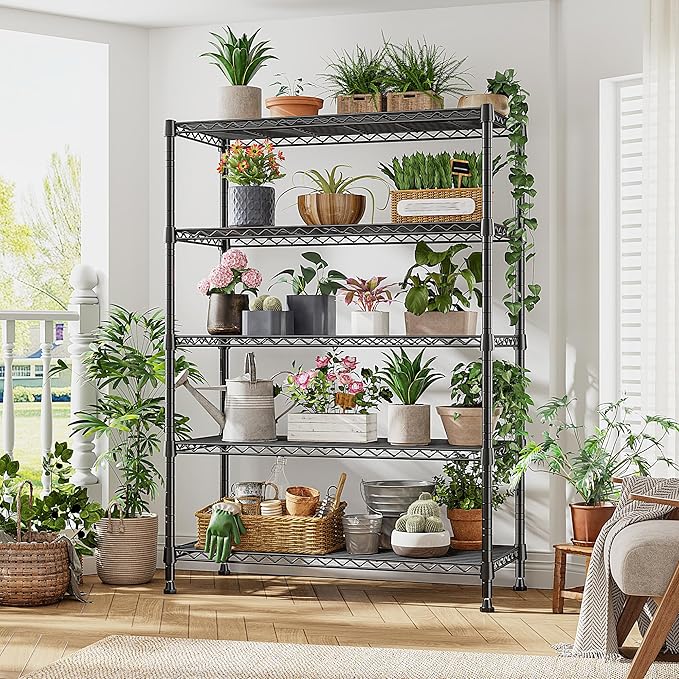 REIBII 73''H Storage Shelves 1660LBS Wire Shelving Unit with Wheels 5 Tier Metal Shelving,Heavy Duty Metal Shelves for Storage Rack,Commercial Industrial Shelving for Garage Kitchen 73''HX35''WX15''D