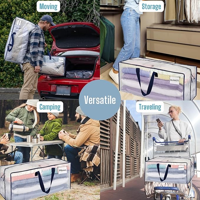 VENO 8 Pack Heavy Duty Moving Bags with Backpack Straps, Zippers & Handles, Extra Large Packing Bags for College Dorm Essentials, Moving Supplies Alternative to Cardboard Moving Boxes