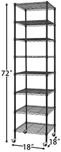 Finnhomy Heavy Duty 8 Tier Wire Shelving with Wheels 18x18x72.8-inches 8 Shelves Metal Storage Rack Thicken Steel Tube, Pantry Shelves for Storage, Adjustable Shelving Unit, NSF Certified, Black