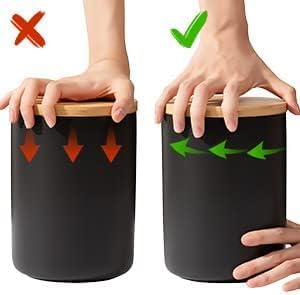 Yangbaga Black Canisters for Kitchen-Kitchen Canisters for Countertop with Airtight Wood Lids/Spoons/Stickers,Ceramic Kitchen Storage Containers for Large Flour,Suger,Coffee（32 OZ