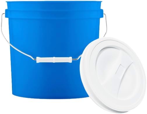 House Naturals 2 Gallon Blue Made in USA Food Grade BPA Free Bucket Pail with White Screw On Lid (Pack of 5) (with White lids)