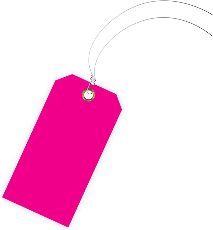 Tags 4 Less 15 Mil Blank Plastic Hang Tags with Attached Wires – 2" x 4" Heavy Duty Waterproof Hanging Labels for Outdoor Tagging, Equipment, Luggage, Valves & More (Fluorescent Pink, Pack of 50)