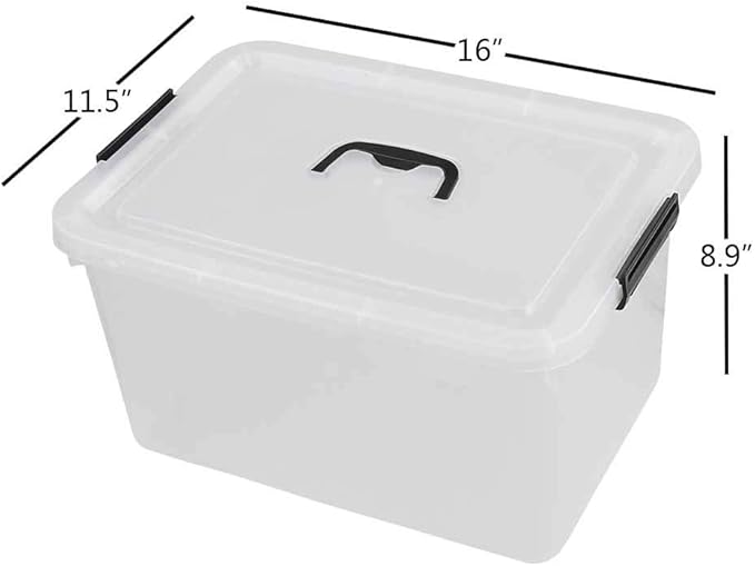17.5 L Plastic Large Storage Box, Clear Latch Bin with Handle and Lid, Set of 4