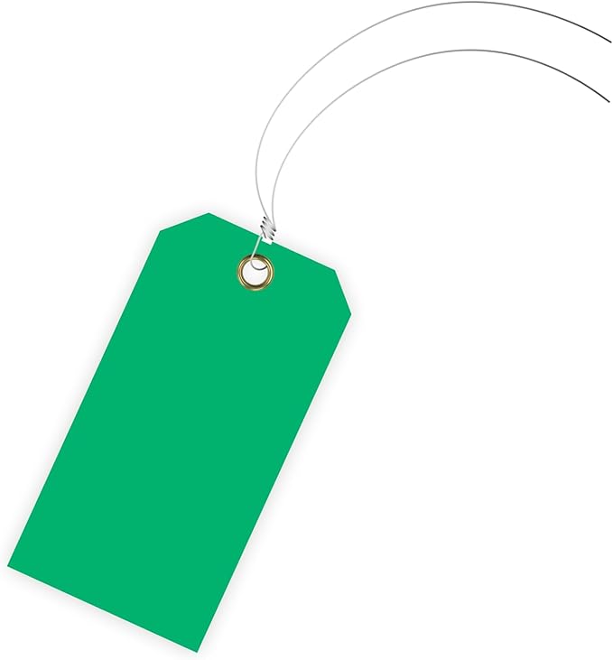 Tags 4 Less 15 Mil Blank Plastic Hang Tags with Attached Wires – 2" x 4" Heavy Duty Waterproof Hanging Labels for Outdoor Tagging, Equipment, Luggage, Valves & More (Green, Pack of 50)