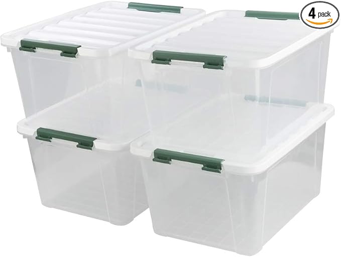 Gloreen 20 Quart Clear Storage Bins with Lid and Handle, Multipurpose Stackable Plastic Storage Latches Box/Containers,set of 4