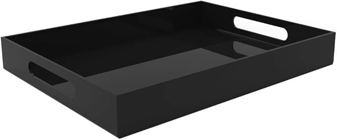 Vale Arbor Black Acrylic Serving Tray for Vanity, Bathroom, Outdoor, Food and Décor with Handles (Rectangle, Small)
