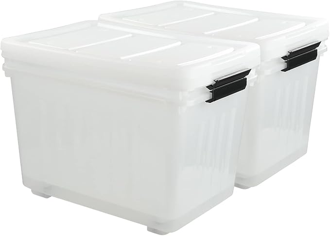 70 L Clear Storage Containers, 4-Pack, Plastic Stackable Storage Bins with Lids and Wheels, BPA-Free