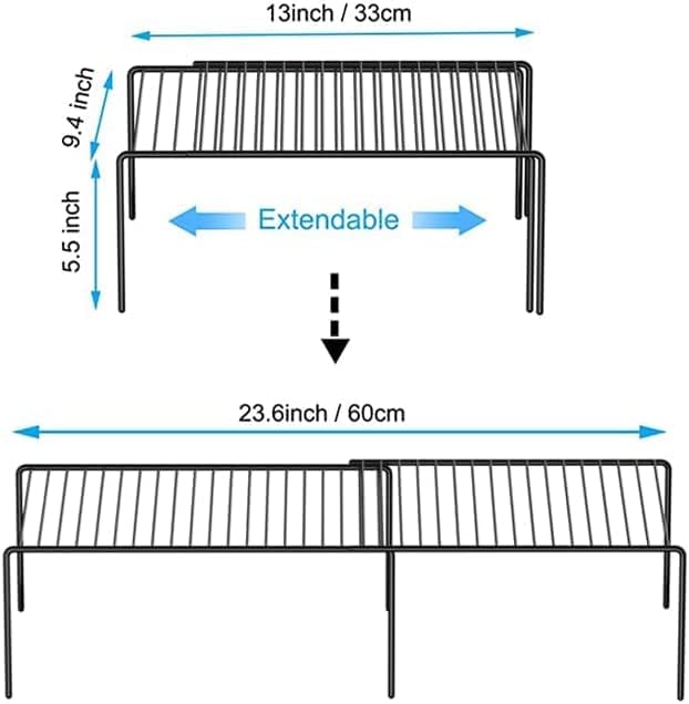 GEDLIRE Kitchen Cabinet Expandable Shelf Organizers Set of 6, Adjustable Metal Wire Pantry Storage Shelves, Plate Dish Organizer Rack for Cabinets, Cupboard, Counter, Freezer, Countertop, Black
