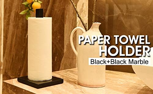 LUTAVOY Paper Towel Holder Kitchen Standing Paper Towel Roll Holder with Marble Base for Bathroom Kitchen Countertop(Matt Black,Black Base KZ50)