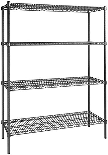 18" x 48" NSF Black Epoxy 4-Shelf Kit with 72" Posts, Commercial Storage Rack Unit, Heavy Duty Storage Shelving, Wire Shelving Kit, Adjustable Rack Strong Steel, Multipurpose Wire Shelf