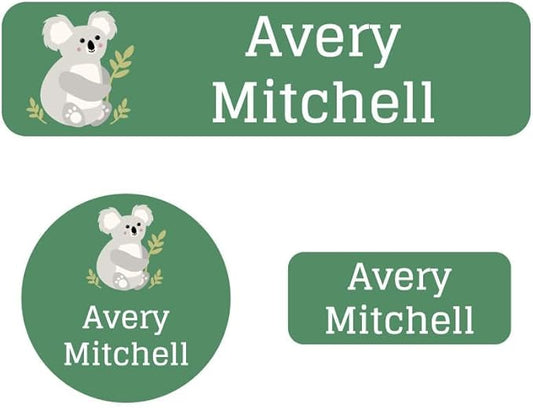Name Bubbles - Kids Custom Name Labels for Daycare, School, Camp (102 Labels) - Personalized Waterproof Name Stickers for Clothes Tags, Lunch Boxes, Water Bottles, & School Supplies (Koala)