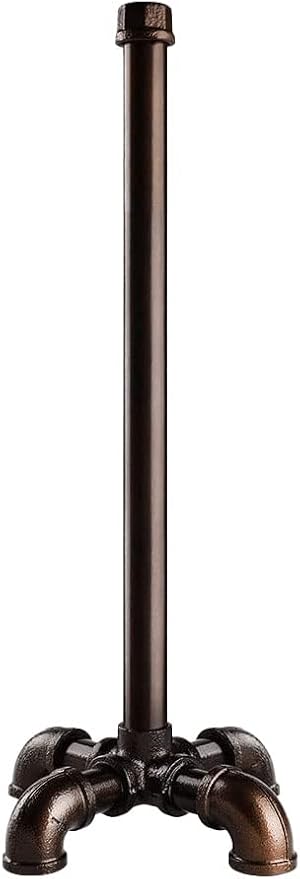 TLBTEK Floor Toilet Paper Holder Stand, Black Iron Farmhouse Paper Towel Rack,Rustic Industrial Vintage DIY Style Pipe Roll Tissue Holder Heavy Duty for Bathroom, Bedroom, Kitchen (Brown)