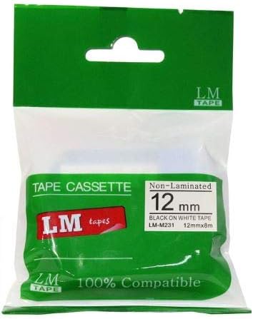 LM Tapes - Premium Compatible 1/2" (12mm) Black on White M Series P-Touch Tape, Replaces M231