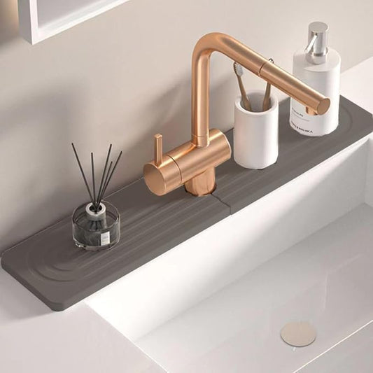 Quick Drying Stone Faucet Mat for Kitchen Sink, 15.7'' Long Diatomite Sink Tray, Faucet Splash Guard for Kitchen,Bathroom Counter, Prevents Moisture, Super Absorbent, White (Dark grey)