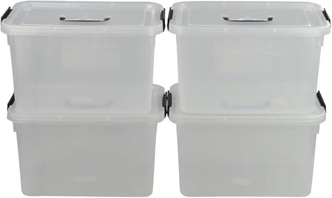 10 L Plastic Plastic Storage Box, Clear Latch Box with Handle, Set of 4