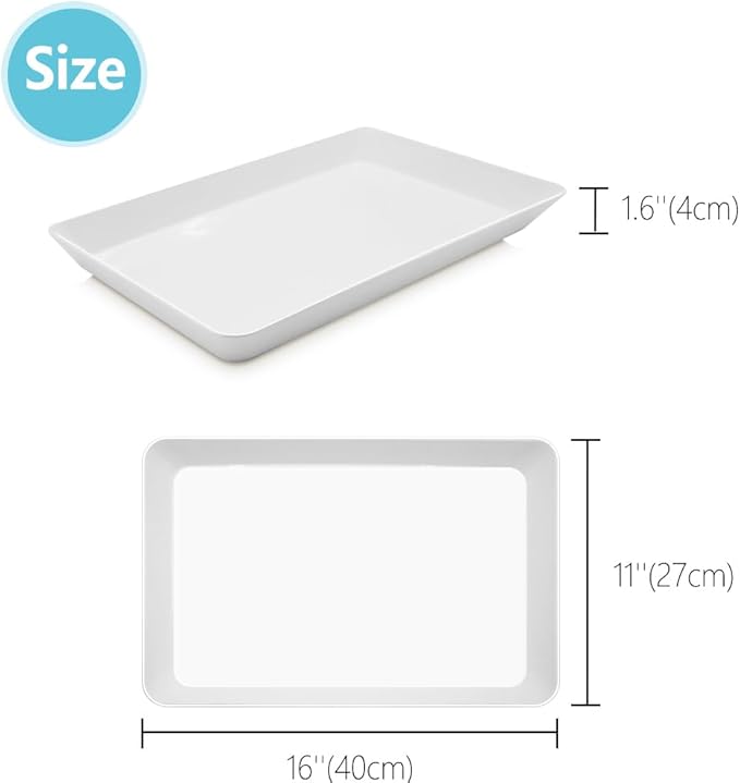 AMGBZT Serving Tray Platter, 2 Pcs Food Tray for Veggie Fruit Snack Dessert Cookie Cheese, Food Trays for Party Supplies Display, Plastic Platters for Serving Food, Large White Trays, BPA Free