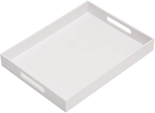 KEVLANG Glossy White Acrylic Serving Tray, 12x16Inch, Sturdy Kitchen Countertop Organizer, Decorative Vanity Table Tray, Ottoman Tray, 3/16 inch Thickness