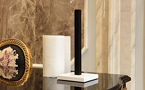 LUTAVOY Paper Towel Holder Kitchen Standing Paper Towel Roll Holder with Marble Base for Bathroom Kitchen Countertop(Matt Black,White Base KZ60)