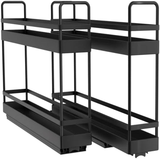 Finnhomy Pull Out Spice Racks for Inside Cabinets, Whole Metal Manufacturing, Vertical Spice Rack Pull Out, Spice Organizer, 2.16" W × 10.39" D × 9.76" H, 2 Drawers & 2 Tiers, 2 Pack, Black