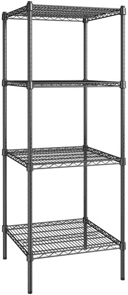 24" x 24" NSF Black Epoxy 4-Shelf Kit with 72" Posts, Commercial Storage Rack Unit, Heavy Duty Storage Shelving, Wire Shelving Kit, Adjustable Rack Strong Steel, Multipurpose Wire Shelf