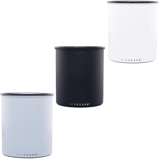 AirScape Kilo Coffee Storage Canister - Set of 3 - Large Food Container - US Patented Airtight Lid 2-Way Valve Preserve Food Freshness, Holds 2.2 lb Dry Beans (Large Kilo, Matte Black, White & Gray)