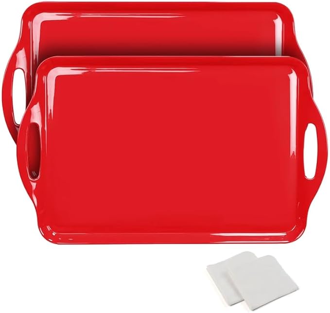 Extra Large Serving Tray with Handles, 19''x11.6'' Valentine，Melamine Platters Set of 2, Rectangular Trays for Serving Food, Turkey, Cookie, Cupcakes, Desserts, Dishwasher Safe, BPA-Free