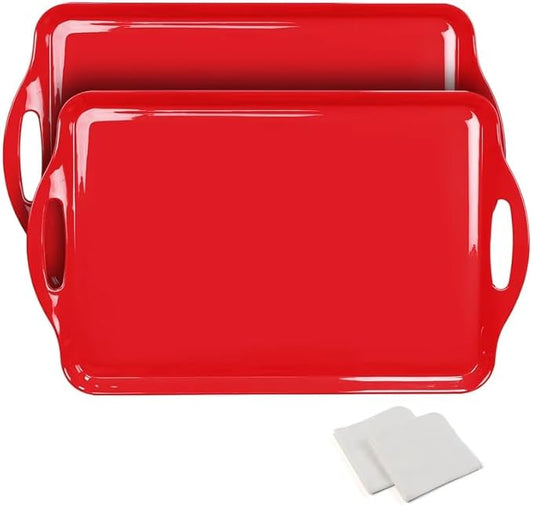 Extra Large Serving Tray with Handles, 19''x11.6'' Valentine，Melamine Platters Set of 2, Rectangular Trays for Serving Food, Turkey, Cookie, Cupcakes, Desserts, Dishwasher Safe, BPA-Free