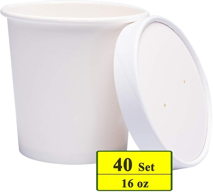 Belinlen 40 Count (16 oz) One - Pint Frozen Dessert Containers with Lids Ice Cream Cups with Lids