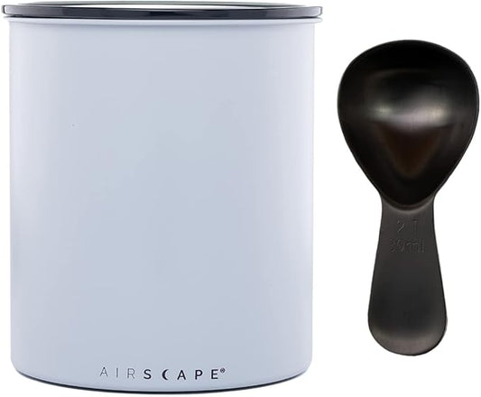 Airscape Kilo Coffee Storage Canister & Scoop Bundle Large Food Container US Patented Airtight Lid 2-Way Valve Preserve Food Freshness, 2.2 lb Dry Beans (Large Kilo, Matte Gray & Brushed Black Scoop)