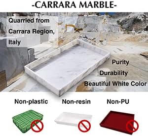 PHINILUX 𝐈𝐭𝐚𝐥𝐢𝐚𝐧 𝟏𝟎𝟎% Marble Vanity Tray (12x7in), Counter Organizer for Bathroom, Kitchen, Dresser, Coffee Table, Serving, Decorative (Carrara White)
