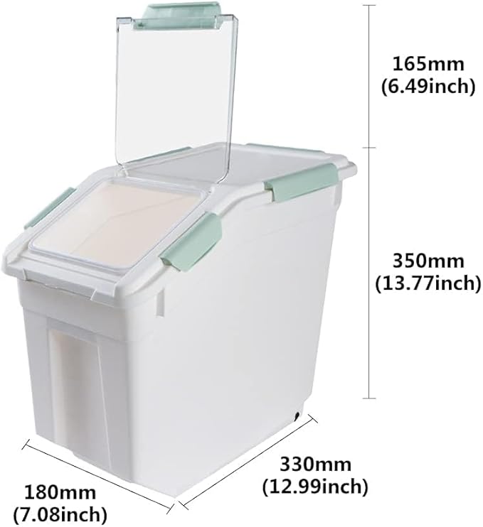 Large Flour Storage Container 25lb (2 Pack), Airtight Rice Containers with Lid, Wheels, Measuring Cup, Scoops, Grain and Sugar Dispenser, Pet Food Bin, for Kitchen Pantry Organization, Green