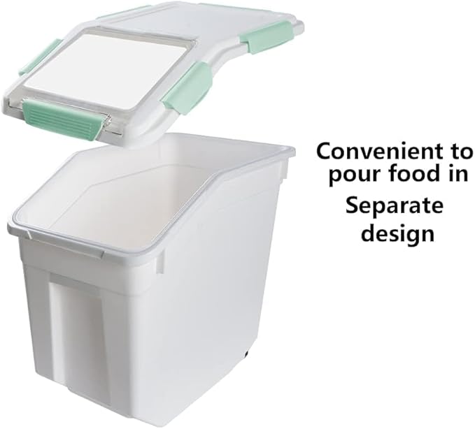 Large Flour Storage Container 25lb (2 Pack), Airtight Rice Containers with Lid, Wheels, Measuring Cup, Scoops, Grain and Sugar Dispenser, Pet Food Bin, for Kitchen Pantry Organization, Green