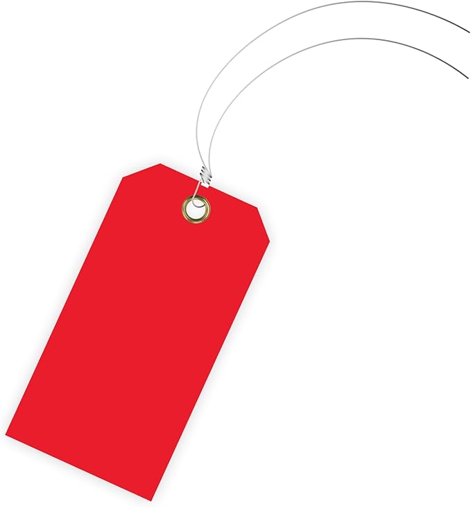 Tags 4 Less 15 Mil Blank Plastic Hang Tags with Attached Wires – 2" x 4" Heavy Duty Waterproof Hanging Labels for Outdoor Tagging, Equipment, Luggage, Valves & More (Red, Pack of 50)