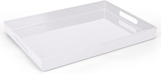 XMNFLY Serving Tray with Handles-10x15Inch White Melamine Modern Serving Platters,Serving Wine,Coffee,Breakfast/Kitchen Countertop Tray/Makeup Drawer Organizer/Vanity Table Tray/Decorative Tray