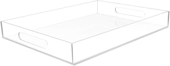 Vale Arbor Clear Acrylic Serving Tray for Vanity, Bathroom, Outdoor, Food and Décor with Handles (Rectangle, Small)