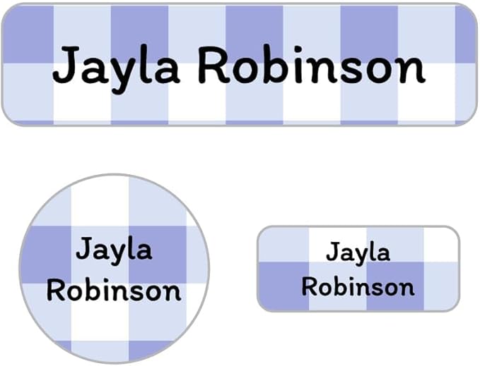 Name Bubbles - Kids Custom Name Labels for Daycare, School, Camp (102 Labels) - Personalized Waterproof Name Stickers for Clothes Tags, Lunch Boxes, Water Bottles, & School Supplies (Gingham)