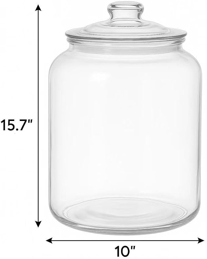 4 Gallon Glass Jar with Lid Large Cookie Jar with Big Opening Airtight Food Storage Canister Canning Jars for Flour Sugar Dog Treats Pasta Candy Glass Containers with Lids for Kitchen Pantry