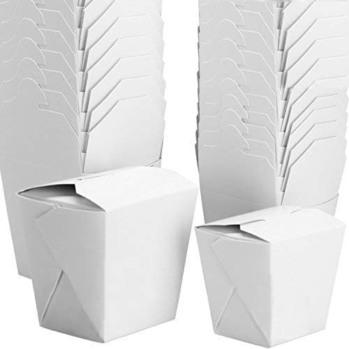 Recyclable 8oz 16oz White Chinese Take Out Boxes 100pk. 50 Each 16 and 8 Ounces Leakproof, Greaseproof To Go Containers For Restaurants, Food Service. Best Value Bulk Pack Microwaveable Meal Pails